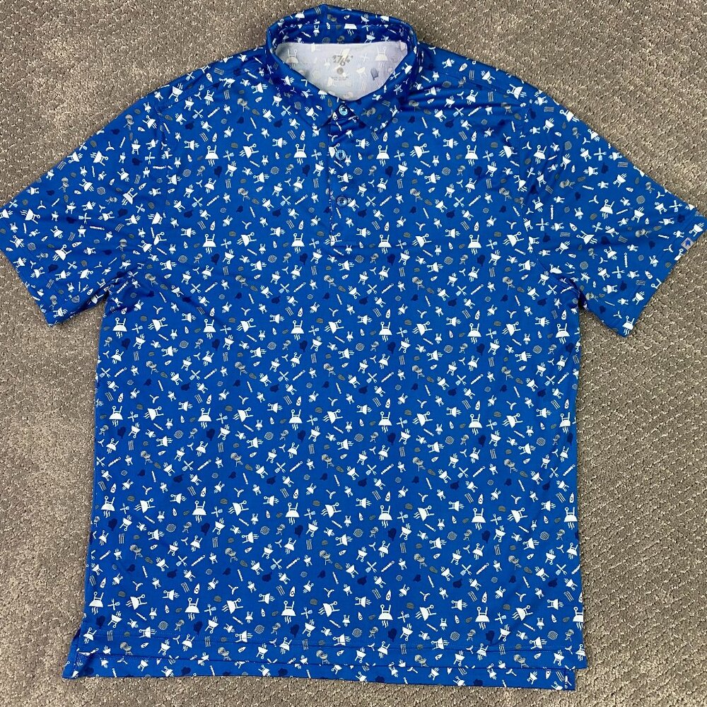 1764 Golf Polo Shirt Men's Large BBQ Grill All Over Print Stretch Performance